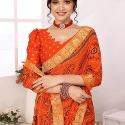 Lookmark Printed Pure Georgette Designer Saree With Blouse Piece image 4