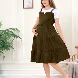 EASY MOM Women Maternity Pinafore Midi Dress image 2