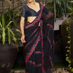Sita Red Pure Georgette Solid Sarees image 3