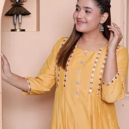 NAVYAAZRI Women Ethnic Motifs Embroidered Panelled Thread Work Kurta with Trousers image 4