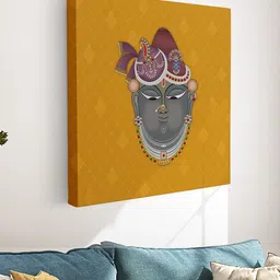 Livin'luxe Yellow & Grey Pichwai Cow & Shrinath Ji Religious Canvas Wall Art image 3