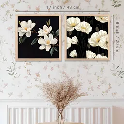 Kotart Black & White 2 Pieces Floral Printed Wooden Wall Paintings image 5