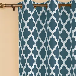 HOMEMONDE Blue & White Set of 2 Geometric Room Darkening Cotton Window Curtains image 2