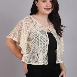 SZN Self Design Button Cotton Crochet Shrug image 4