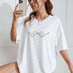 Slenor Women Graphic Printed Round Neck Oversized T-shirt-image-67