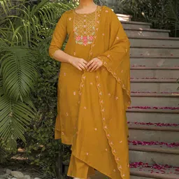 SKYLEE Women Floral Embroidered Regular Thread Work Kurta with Trousers & With Dupatta-picture-34