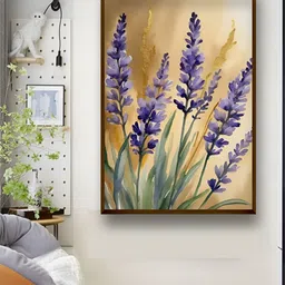 Artsense Lavender Colour & Green Floral Canvas Painting Wall Art-image-3