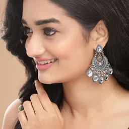 Rubans Silver-Plated American Diamond Stone Studded Oxidized Chandbalis-image-20