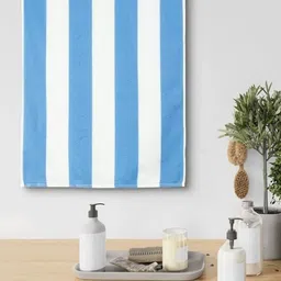 METRO LIVING Blue & White Striped 160 GSM Bath Towel-image-94