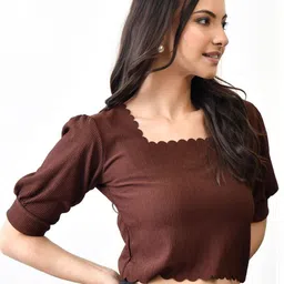 Brainbees Women Maroon Square Neck Ribbed Crop Top image 5