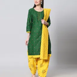 shree jeenmata collection Women Printed Regular Pure Cotton Kurta with Churidar & With Dupatta-picture-43