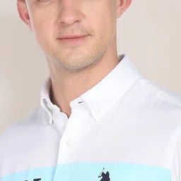 U.S. Polo Assn. Brand Logo Printed Mandarin Collar Dobby Slim Fit Cotton Shirt image 4