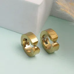 Roadster Men Stainless Steel Gold-Plated Circular Shaped Hoop Earrings-picture-41