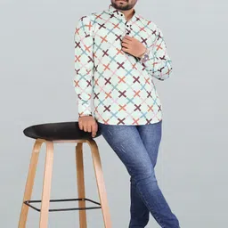 Bought First Men Geometric Printed Indie Prints Kurta-picture-35