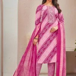 BAMSOM WEAR Women Embroidered Cotton Blend Kurta Sets With Dupatta-picture-30