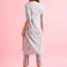 Fourleaf Floral Printed Round Neck Straight Kurta With Trouser image 4