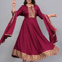 SANREKHA COLLECTION Floral Printed Round Neck Anarkali Kurta With Dupatta image 2