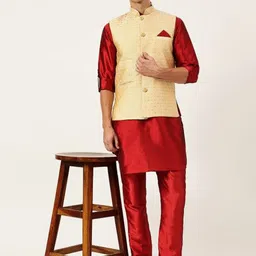 Aj DEZInES Mandarin Collar Straight Kurta with Pyjamas-picture-19