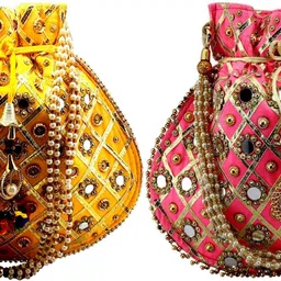 Women Yellow, Pink Potli-image-30