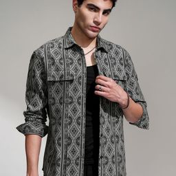HIGHLANDER Men Comfort Printed Cutaway Collar Relaxed Fit Cotton Casual Shirt-picture-12