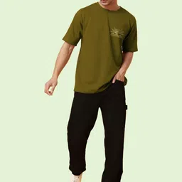 AUSK Graphic Printed Round Neck Drop-Shoulder Sleeves Oversized Cotton T-shirt image 5