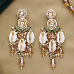 EVERSTYLISH Sanjoya Shells, Beads, Polki & Kundan Finished Embroidered Earrings-image-18
