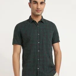 Parx Tartan Checked Spread Collar Pure Cotton Slim Fit Shirt image 1