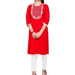 T4You Girls Embroidered Sequinned Round Neck Straight Kurti-image-11