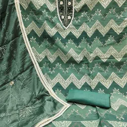 HERE&NOW Embellished Organza Unstitched Dress Material image 3