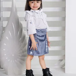 Peppermint Girls Self Design Mandarin Collar Top With Skirt image 3