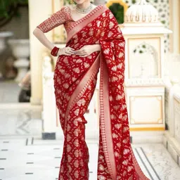 Sita Red Silk Blend Woven Design Sarees image 5