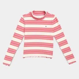 Tommy Hilfiger Girls White Cotton Striped Tshirts-picture-45