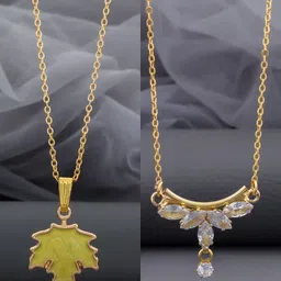 Birado Jewellery Set Of 2 Stainless Steel Gold-Plated Stone Studded Necklace & Chain-picture-41