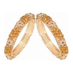 ZULKA Set of 2 Metal with Zircon Gemstone & Colourful Beads Kada image 2