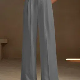 BROADSTAR Women Solid Smart Loose Fit High-Rise Easy Wash Pleated Trousers-picture-13