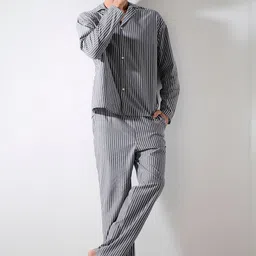 Jack & Jones Men Striped Lapel Collar Long Sleeves Shirt & Pyjamas Night suit-picture-13