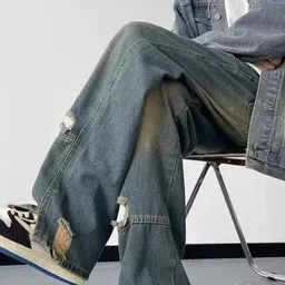 StyleCast Men Wide Leg Low Distress Acid Wash Mid-Rise Jeans image 3