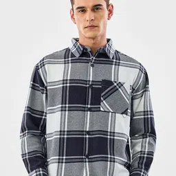 Snitch Men Tartan Checks Spread Collar Long Sleeves Checked Casual Shirt-picture-25