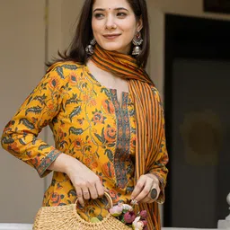 KALINI Women Floral Printed Regular Kurta with Trousers & Dupatta image 5