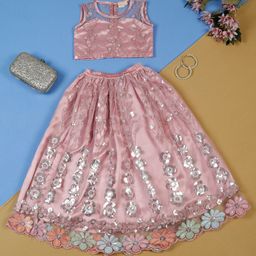 SAKA DESIGNS Girls Embroidered Sequinned Ready to Wear Lehenga &-picture-15