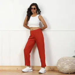 biba Women Regular Fit Brown Viscose Rayon Trousers image 5