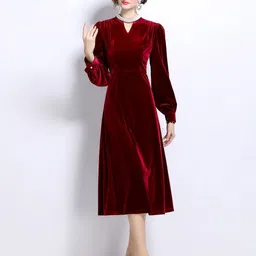 JC Collection Women Cuffed Sleeve Fit and Flare Midi Dress-picture-33