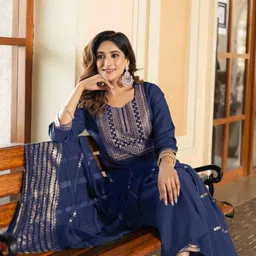 DRESOUL Women Ethnic Motifs Embroidered Kurta with Trousers & Dupatta image 2