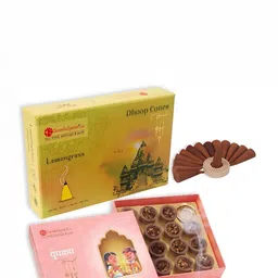 GaneshaSpeaks 65-Pcs Brown Natural Rose Dhoop Cup & Lemongrass DhoopCone-image-59