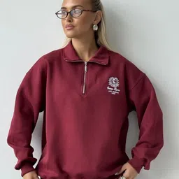 LULU & SKY Women Solid Zip Collar Sweatshirt-picture-35