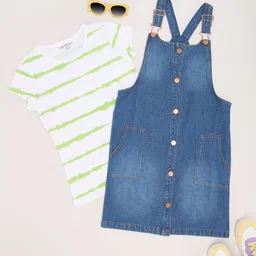 Pantaloons Junior Girls Cotton Round Neck Short Sleeves Pinafore Dress-picture-41