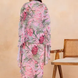 KAORI BY SHREYA AGARWAL Baby Pink Floral Printed Top & Drape Skirt With Cape Co-Ord Set image 5