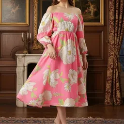 SZN Floral Print Off-Shoulder Puff Sleeve Fit & Flare Midi Dress-picture-18