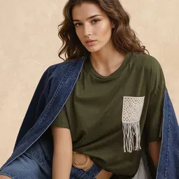 RAREISM Women Solid Round Neck Cotton Oversized T-shirt-picture-21