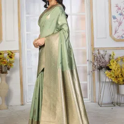 KALINI Lime Green Art Silk Woven Design Sarees image 2